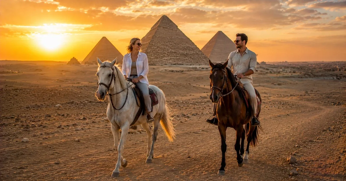Sunset horse riding near the Giza Pyramids